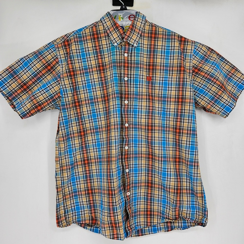 Cinch Shirt Mens Large Button Down Western Rodeo Short Sleeve‎ Plaid Casual